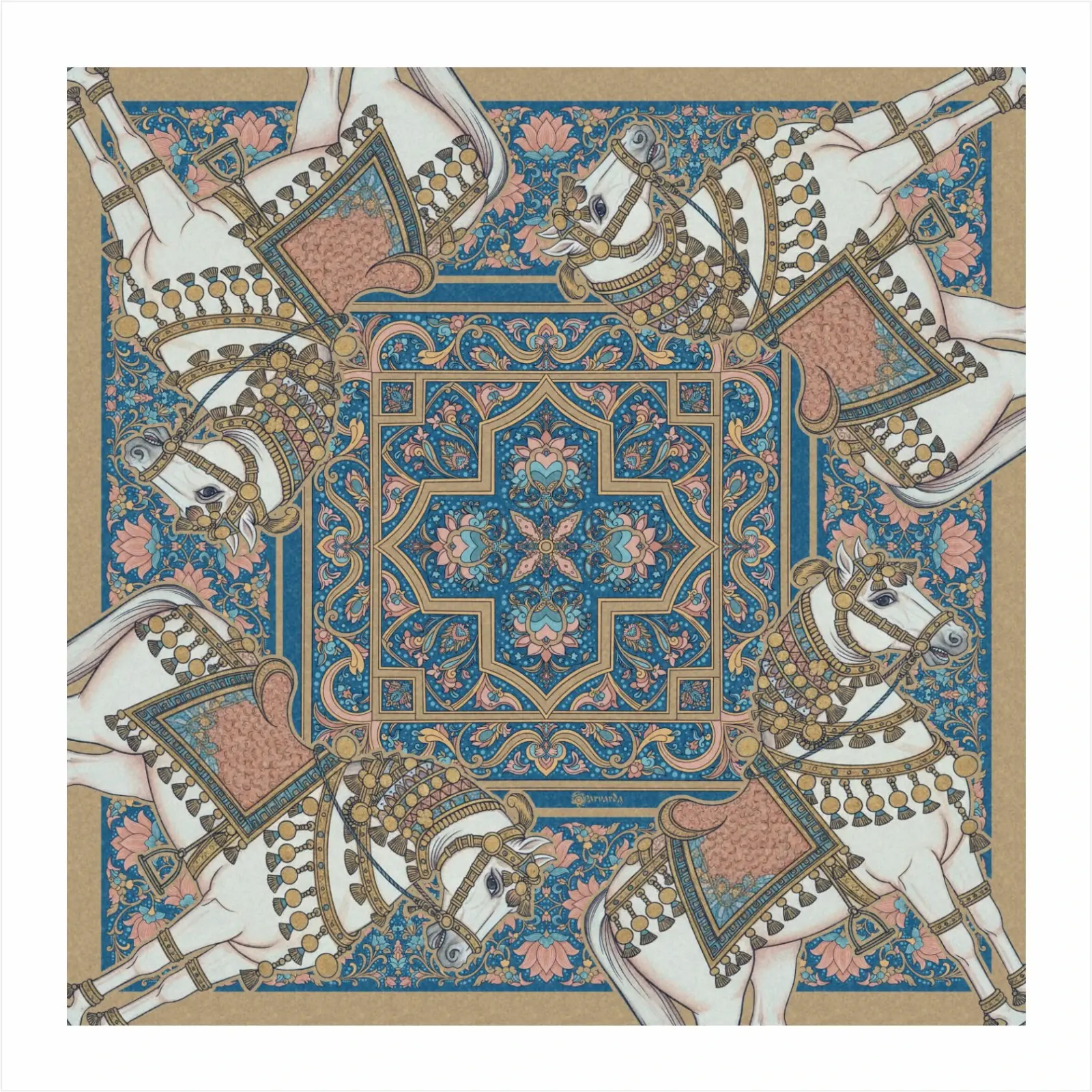 Платок "Horses of Afrosiyab" 100% шелк